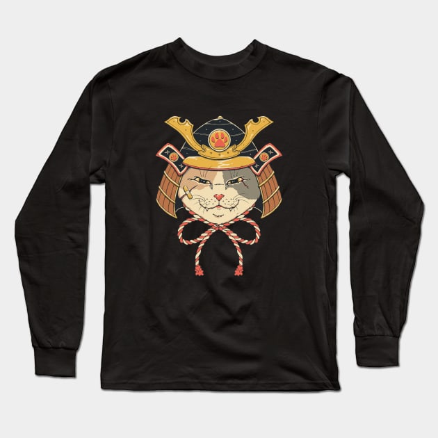 Neko Samurai Head Long Sleeve T-Shirt by Vincent Trinidad Art